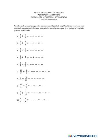 Suma y resta de fracciones heterogénas