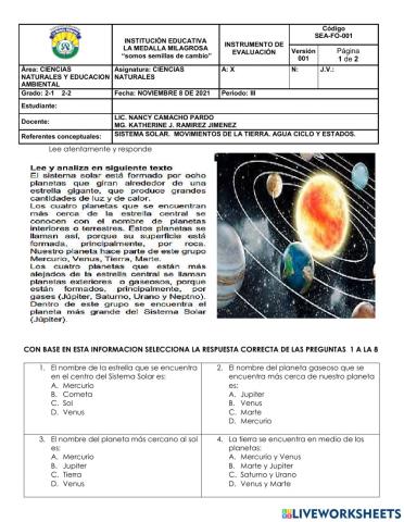 evaluacion acumulativa tercer periodo ciencias