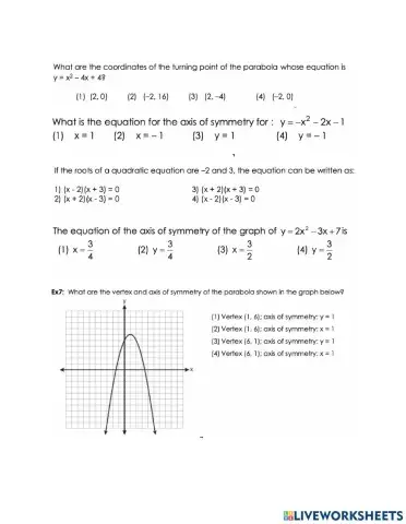 Parabola (Quadratic) Activity