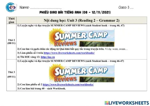 Phiếu Giao Bài Tuần 15 (08 - 12.11)