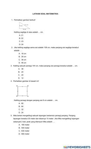 Latihan Soal Matematika (keliling bangun datar)