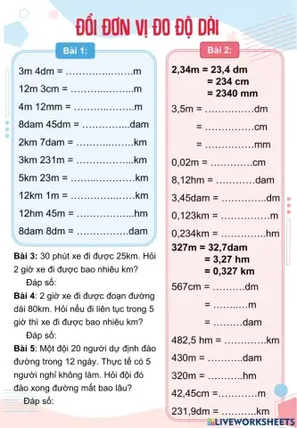 Đổi đơn vị đo độ dài