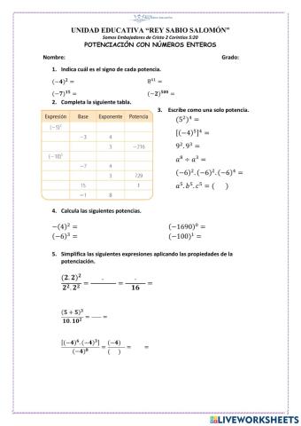 Potenciación con enteros