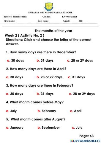 The months of the year