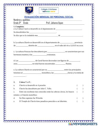 Evaluación mensual personal social