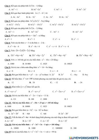 Trắc nghiệm giữa HK1 Toán 8 3