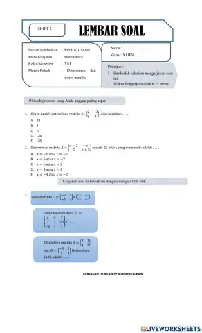Determinan dan invers matriks