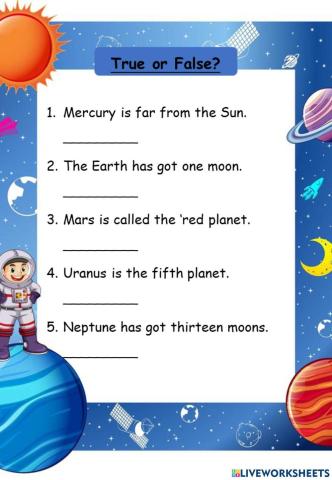 Planets in Our Solar System: True of False