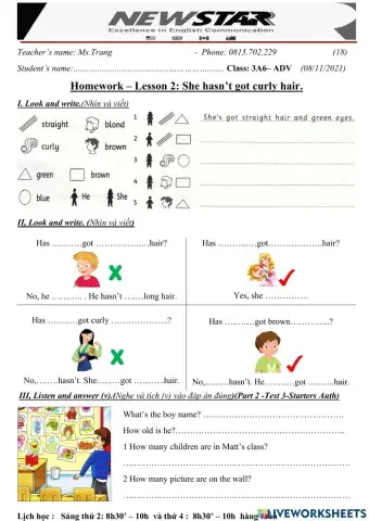 3A6-Lesson 2- She hasn't got curly hair