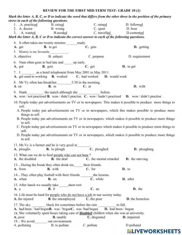 Review for mid-term 1 test (1) - grade 10
