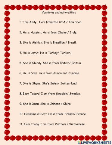 Countries and nationalities