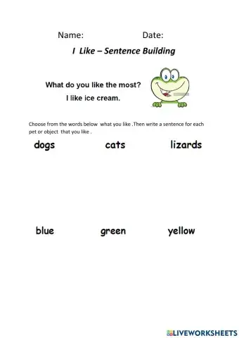 I Like - Sentence Building