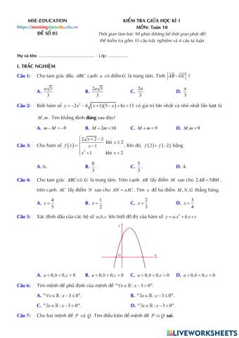 Toán 10 - Kiểm tra GK1 - Đề số 05