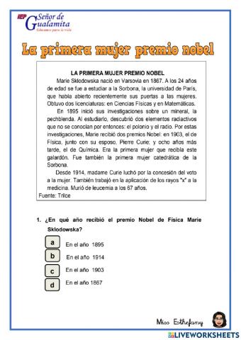 Lectura primera mujer nobel y pachamama