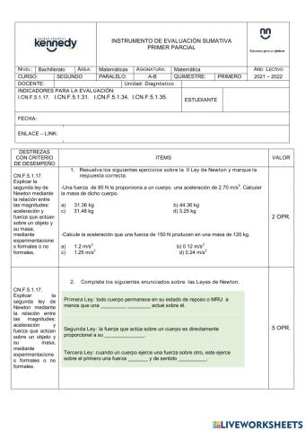 Prueba parcial 1 Física 2do BGU