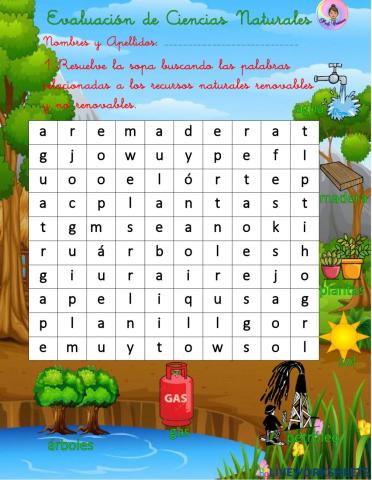 Sopa de letras Recursos naturales
