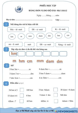 Bảng đơn vị độ dài