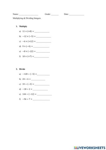 Multiplying & Dividing Integers