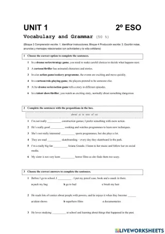 Exam Unit 1 G-V 2 ESO