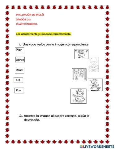 Evaluación de inglés, periodo IV