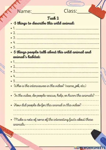 Task 2: THE LIFE OF WILD ANIMALS