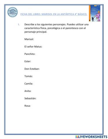 Ficha del libro marisol en la antartica