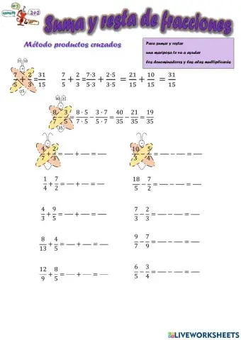 Suma y resta de dos fracciones. Productos cruzados