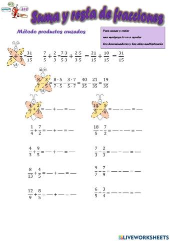 Suma y resta de dos fracciones. Productos cruzados