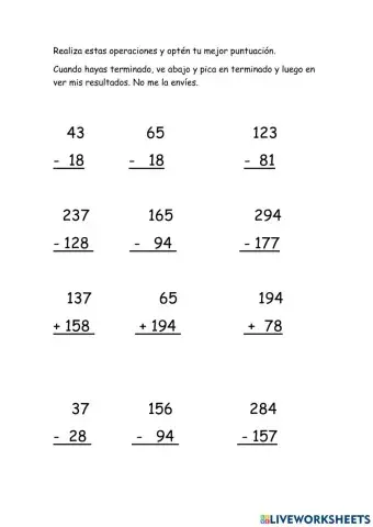 Sumas y restas con llevadas
