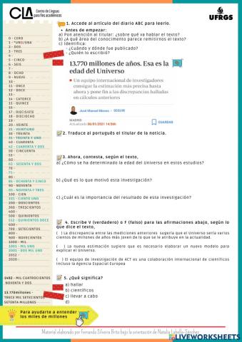 Edad del universo y números