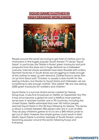 Squid game clothes in  high demand worldwide