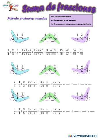 Suma de tres fracciones. Productos cruzados