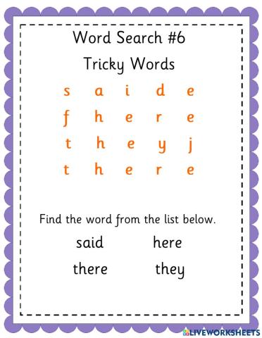 Tricky Words - Word Search -6