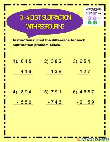 3-4 digit Subtraction with Regrouping