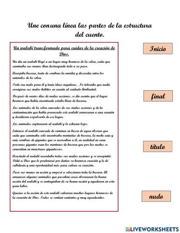 Relaciona las partes del cuento con estructura.