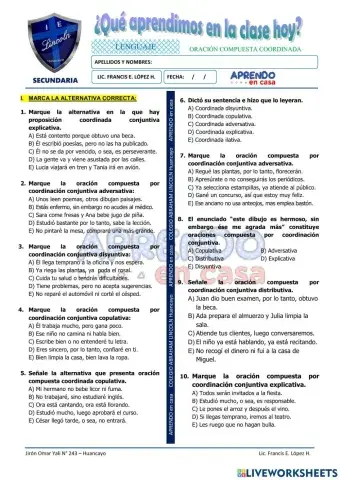 Practica oracion compuesta coordinada copulativa