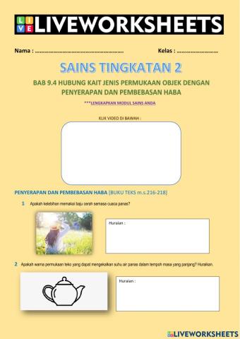 Hubung Kait Jenis Permukaan Objek Dengan Penyerapan dan Pembebasan Haba