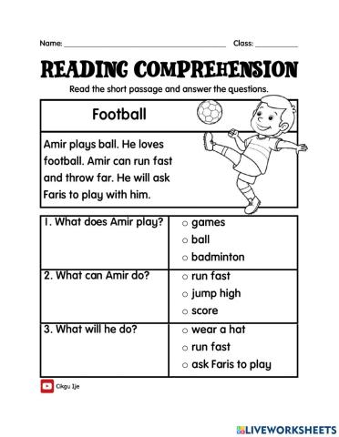 Football: Reading Comprehension Level 1