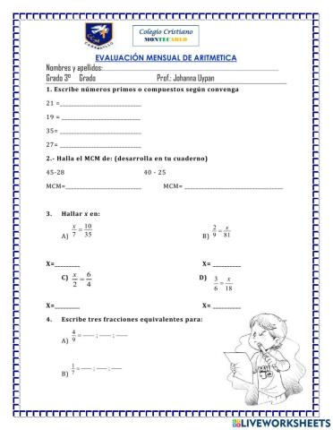 Evaluación mensual de aritmetica