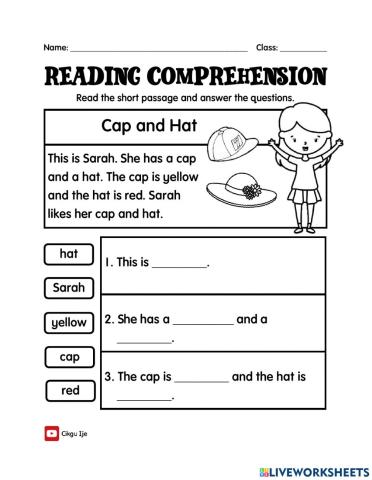 Cap and Hat: Reading Comprehension Level 1
