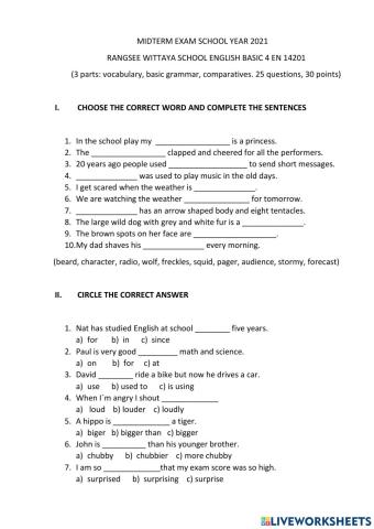 Midterm exam grade 4