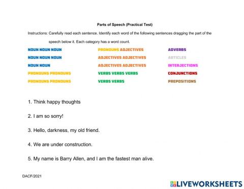Parts of Speech (Practical Test)
