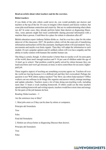 Read an article about robot teachers to practise and improve your reading skills.