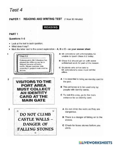PET 3 - Test 4 - Reading