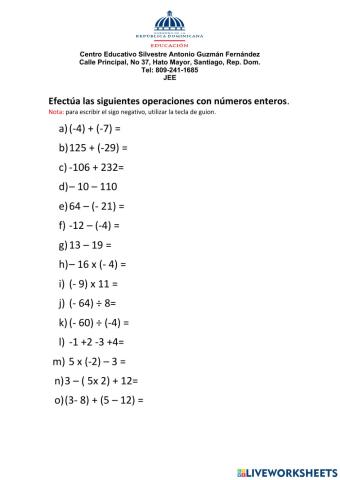 Operaciones con números enteros