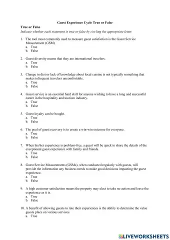 Guest Experience Cycle True or False