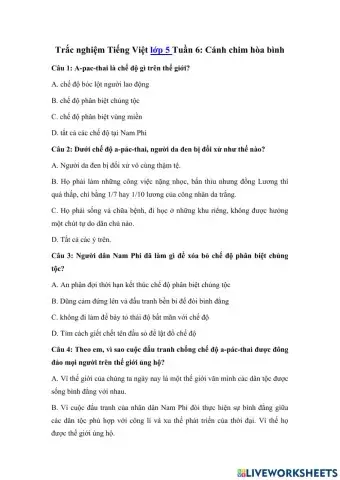 Kiểm tra tv giữa kì đề đọc học tuần 6