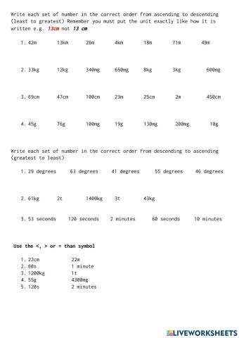 Order and compare units of measurement (metric)