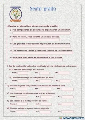 Examen español sexto grado