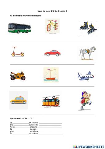 Jeux de mots 2 unité 1 leçon 3 les moyens de transport